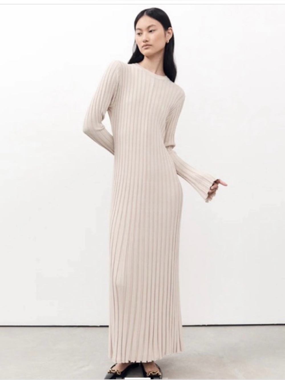 NWT! DISSH Ada Ribbed Long Sleeve Midi Knit Dress in Stone -size XL